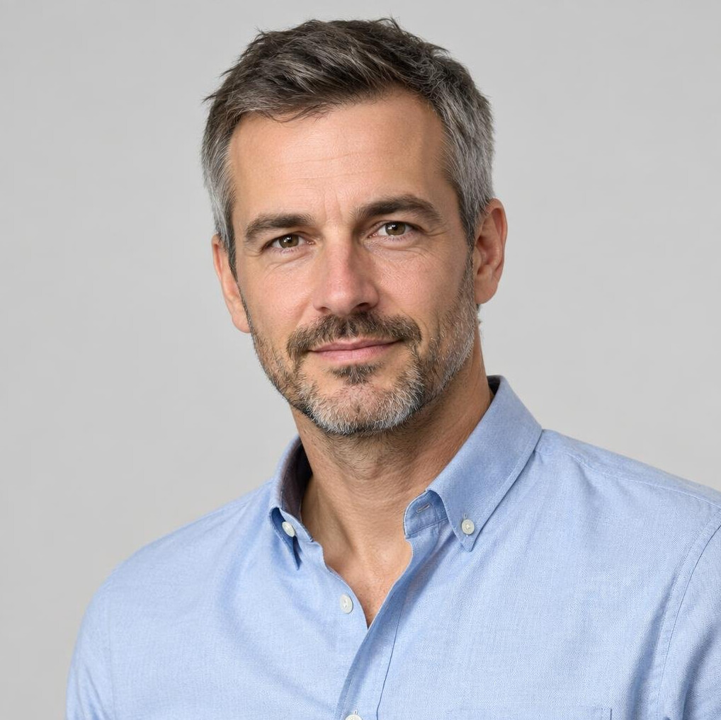Studio portrait of a Croatian man in his 40s, software architect