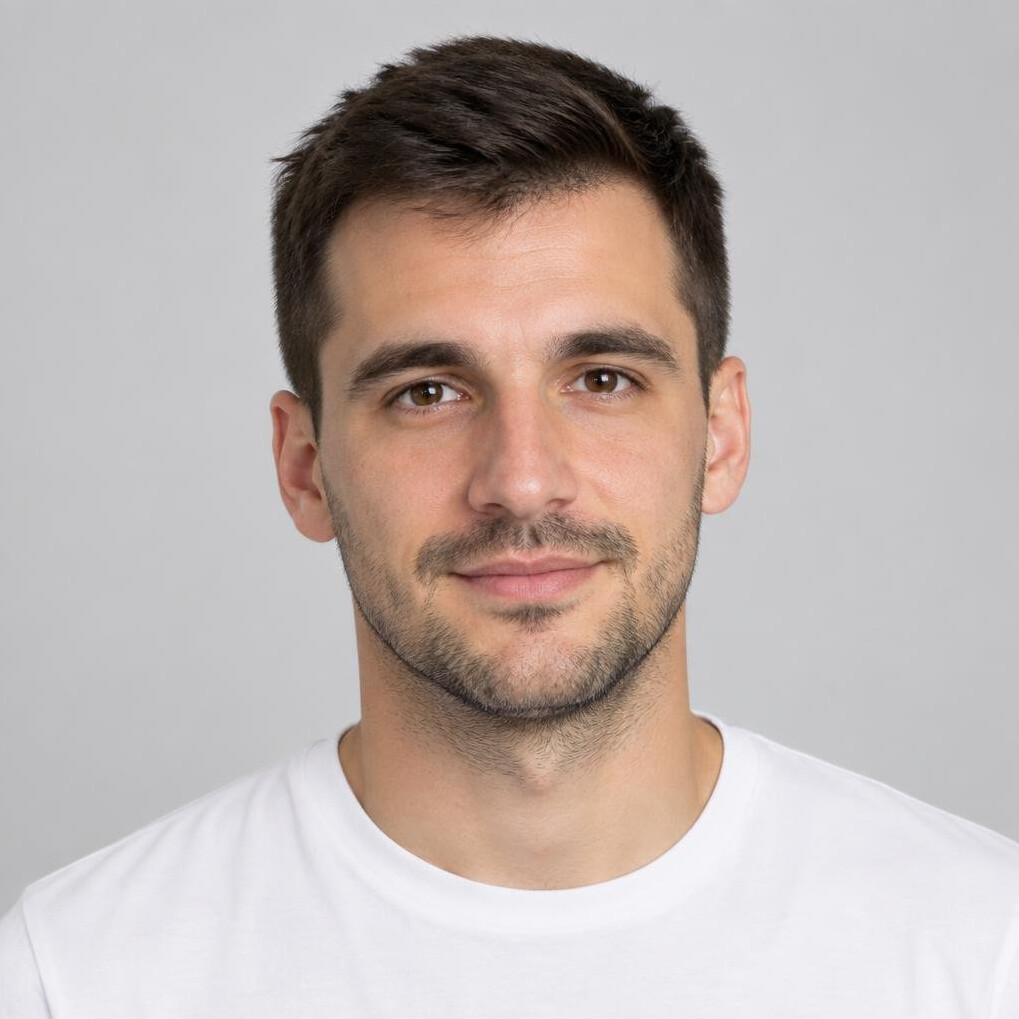 Studio portrait of a Croatian man in his late 20s, UX researcher